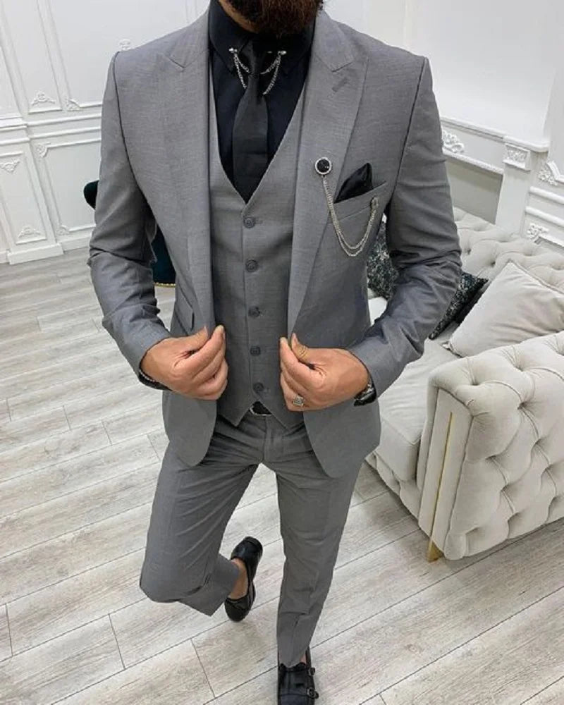 Slim Fit Men's Suits Costume Homme Wedding Tuxedo Prom Terno Masculino Blazer Groom Wear 3 Pieces Jacket+Pant+Vest