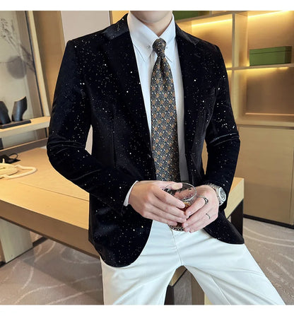 Luxury Velvet Bronzing Suit Jackets Men High Quality Slim Fit Business Elegant Blazer Coat Homme Formal Social Prom Tuxedo 4XL-M
