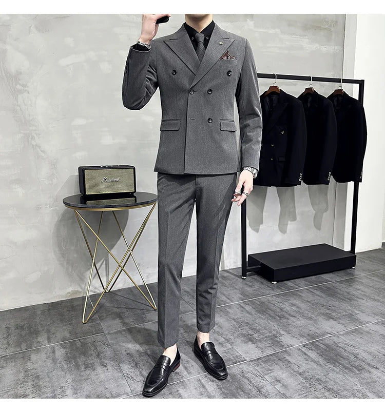 Men's Double-Breasted 2-Piece Suit – Slim Fit, Formal Business & Wedding