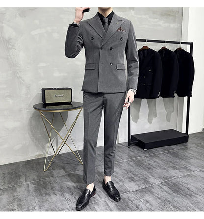 Men's Double-Breasted 2-Piece Suit – Slim Fit, Formal Business & Wedding