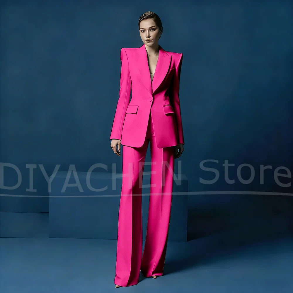 Women's Blazer and Wide-Leg Pants Suit Set Slim Fit One Button Jacket with Peak Lapel Elegant Formal Outfits for Office Party