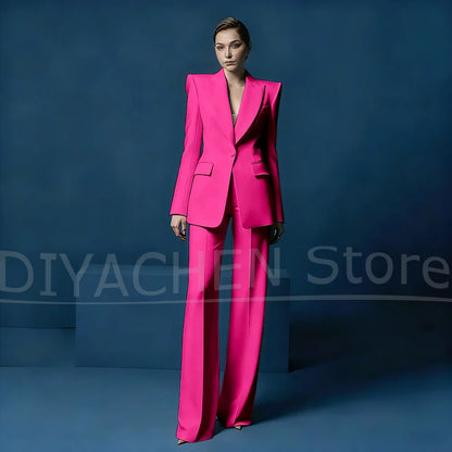 Women's Blazer and Wide-Leg Pants Suit Set Slim Fit One Button Jacket with Peak Lapel Elegant Formal Outfits for Office Party