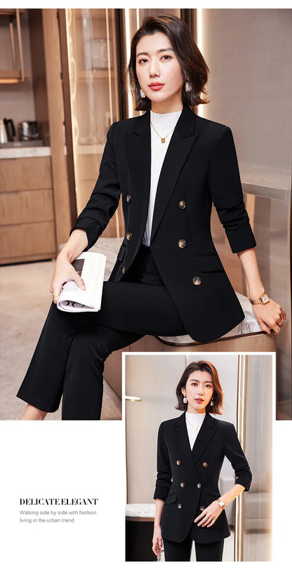 High Quality Fabric Formal Uniform Designs Pantsuits Women Business Work Wear Blazers Trousers Set Autumn Winter Professional