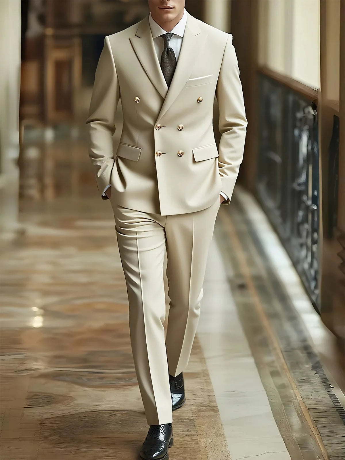 Men's 2Pcs Suit Set Including Jacket Pant Suitable For Parties Gatherings And Weddings Fashionable Formal Wear