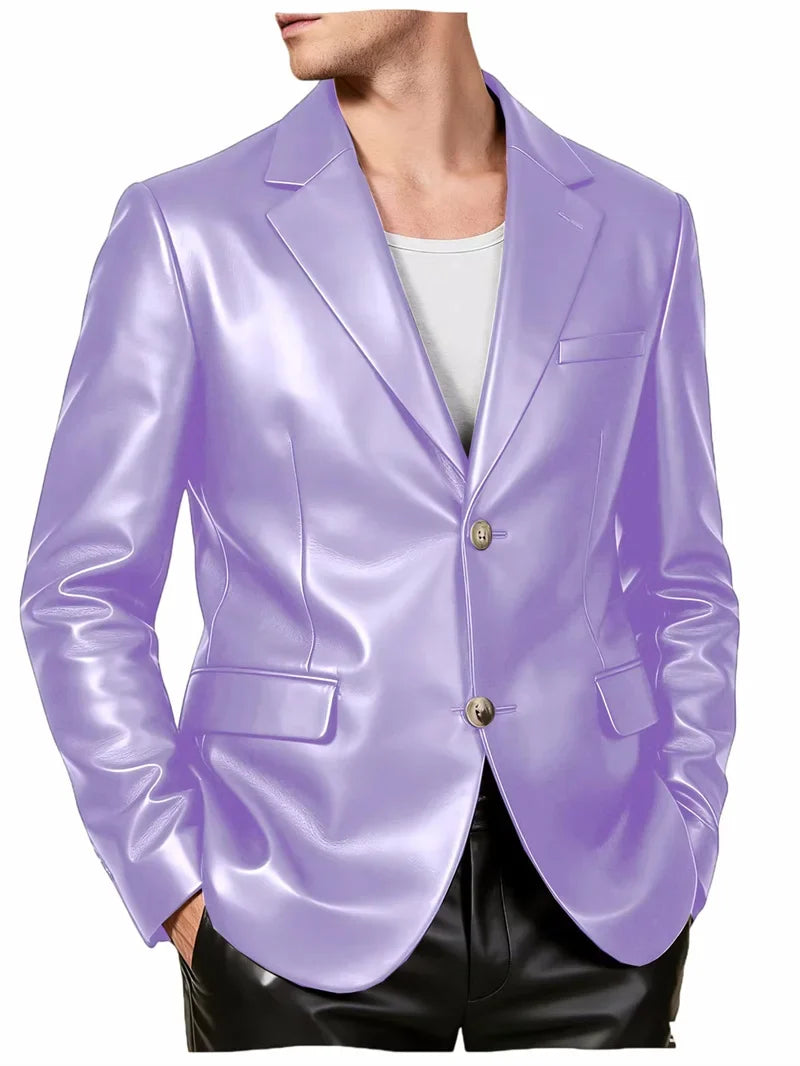 Men's Faux Leather Blazer Single Breasted Slim Jacket Fit Formal Outer Jacket for Business Wedding Party Business Daily Wear