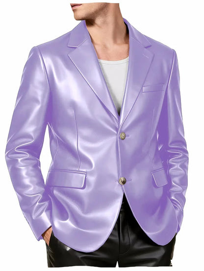 Men's Faux Leather Blazer Single Breasted Slim Jacket Fit Formal Outer Jacket for Business Wedding Party Business Daily Wear