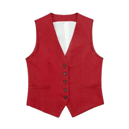 Summer Women Elegant Solid Single Breasted V Neck Casual Vest Top Female Fashion Office Lady Chic Outerwear Vest