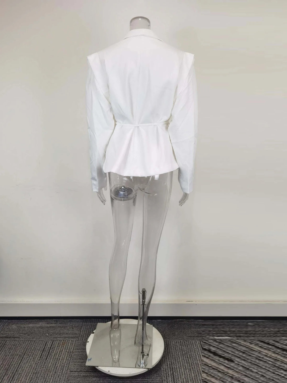 Spring Autumn Fashion Women's Pure Color Belted Shoulder Pad Suit Coat Commute Style Loose Fit Long Sleeve Regular Length