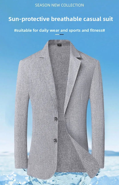 30% Linen Blazer - Men's Fashionally Fit Business Formal Wedding Gentleman's Cool Silk Lightweight Breathable Casual Blazer