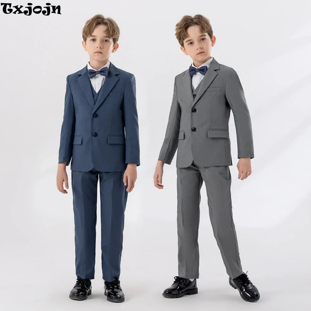 Spring Autumn Children Slim Fit Suit Set Comfortable Boy Suits 4 Pieces jacket Vest Pants Bow-tie School Graduation Ceremony