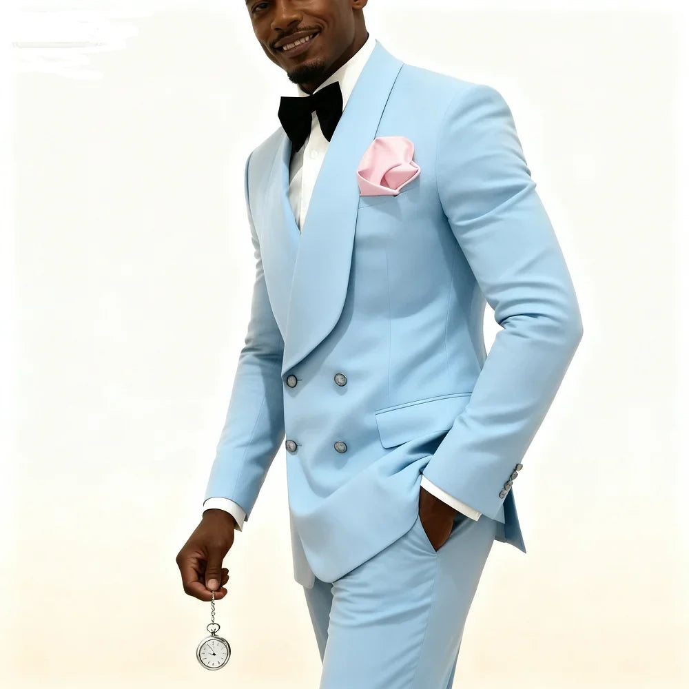 Men's Double Breasted 2-Piece Wedding Suit with Rose Jacket — Smoking Suit for Men