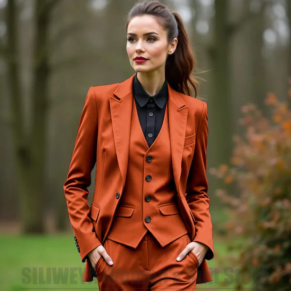 Women 3 Piece Suit Set Blazer Vest Pants Slim Fit Office Business Party Formal Attire Customizable Size for Ladies