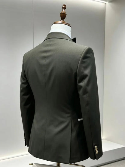 2027 New Men's Formal Suit Set 2 Pieces Jacket Pants Business Party Wear Classy Peak Lapel Man Slim Fit Tuxedo Wedding Wear