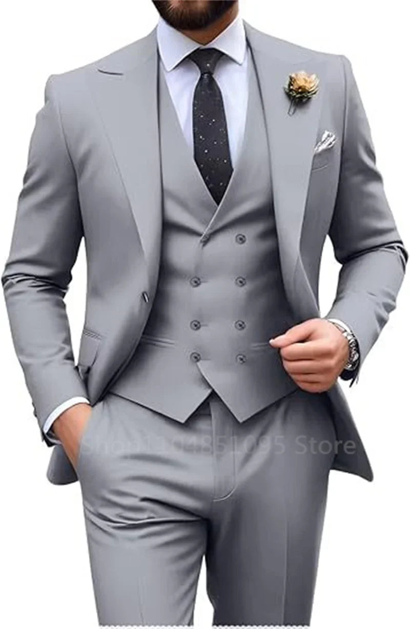 Costume de mariage beige 3 pièces pour homme, coupe slim, blazer, gilet et pantalon élégants, pour bal de promo ou cérémonie