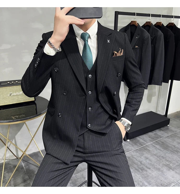 Men's Classic Striped 3-Piece Suit for Wedding, Business & Formal Occasions