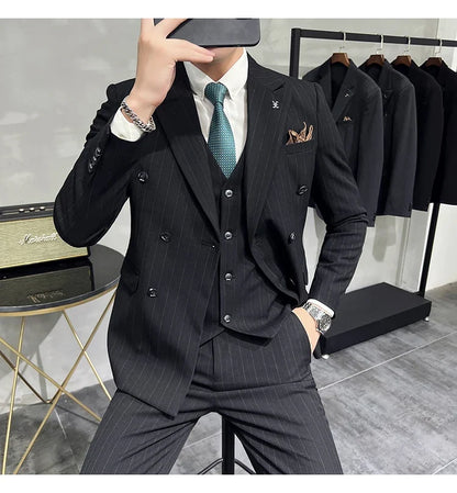 Men's Classic Striped 3-Piece Suit for Wedding, Business & Formal Occasions
