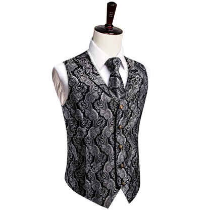 Men's Vest and Tie Set – Paisley Floral Waistcoat with Necktie for Weddings and Business Occasions