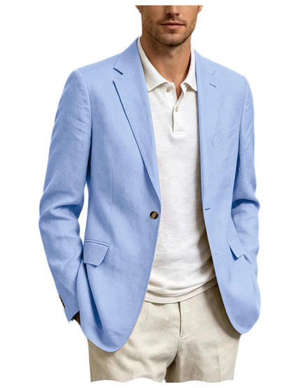 Men's Linen Blend Blazer One Button Lightweight Casual Business Suit Jacket Slim Fit Formal Sport Coat For Wedding Party Office