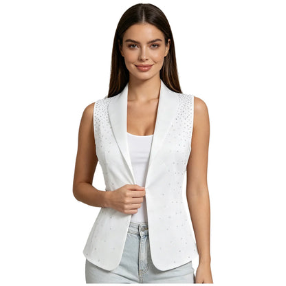 Womens Sequin Vest Lapel Sparkly Cosutme Sleeveless Vests Nightclub Jazz Dance Party Dressy Tops Rave Music Festival Waistcoat