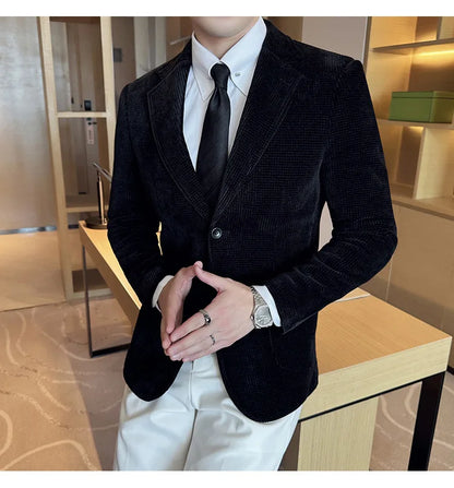 Autumn Winter New Chenille Velvet Suit Jacket Men's Casual Business Fashion Formal Party Coats  Tailcoat Men's Clothing 4XL-M