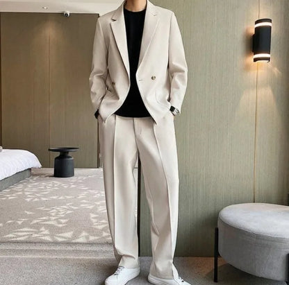 Men's Spring Autumn Casual Blazer Set Korean Slim Fit Lightweight Loose Smart Chic Suit Jacket Fashion Trendy Top