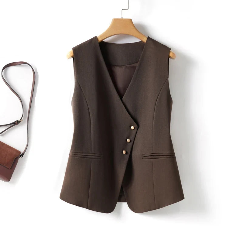 Whitevneck Short Vest for Women Spring & Fall Single-Breasted Slim Workplace Elegant Fashionable Top
