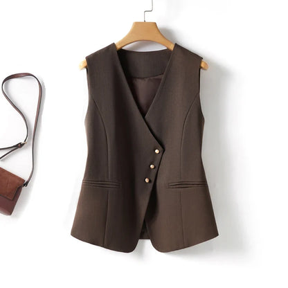 Whitevneck Short Vest for Women Spring & Fall Single-Breasted Slim Workplace Elegant Fashionable Top