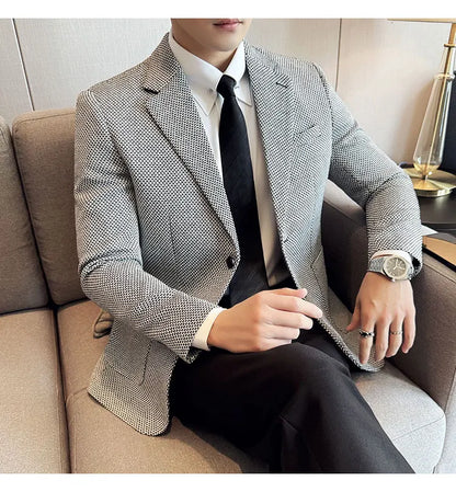 New Lmitation Linen Woven Slim Fit Suit Jacket Men Fashion Casual Business Blazers Wedding Social Party Dress Coats 4XL-M