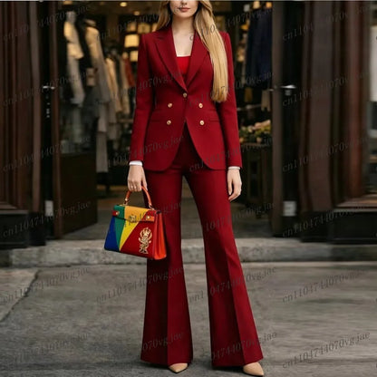 New Dark Red Formal Business Women Suit Wedding Party Prom Ladies Mother Girl Tuxedos Costume 2 Piece Set Jacket Pants