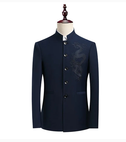 Blazer Men Fashion Gentleman Business Slimming Outdoor Zhongshan Suit Trendy Banquet Host Casual Wedding Stand-up Collar Blazer