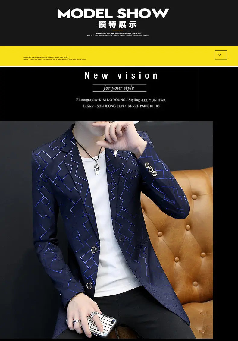 Blazer Fashionable Outdoor Travel Youthful Wedding Versatile Host Gentleman Slim-fit Casual Mid-length Stripes Men's Blazer