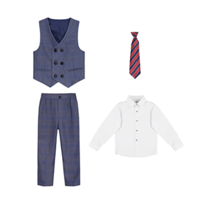 High Quality Boys Plaid Wedding Suits Kids Morning Coat Formal Dress Child Tuxedos Blazer Clothes Sets Toddler School Uniforms