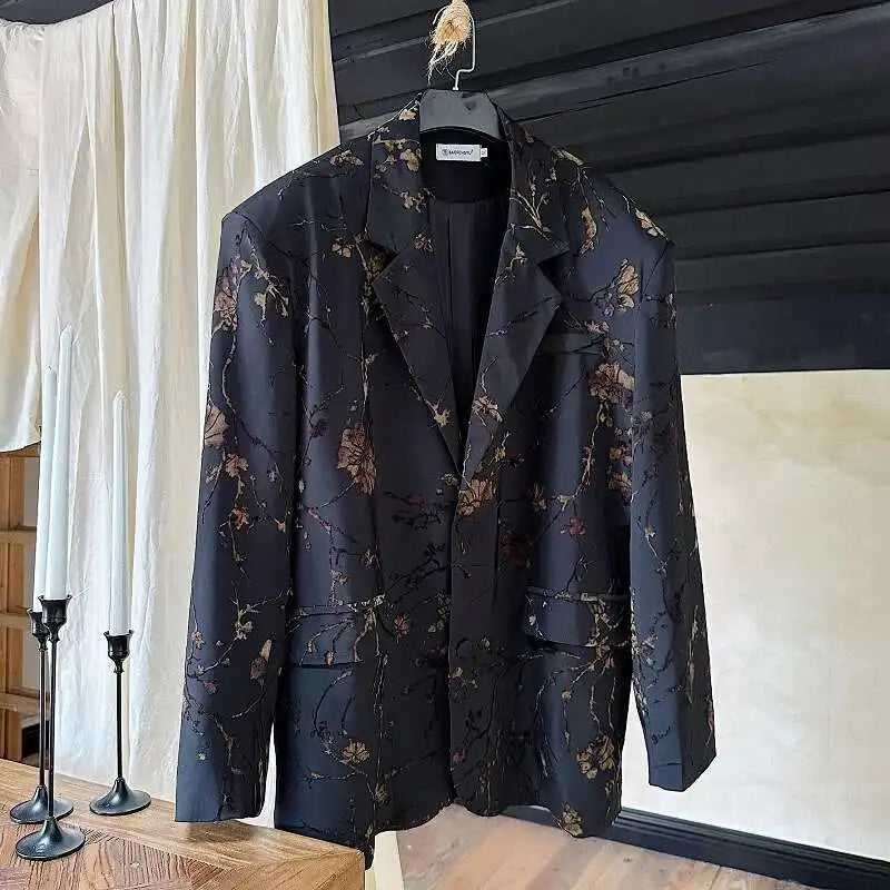 Jacquard Design Casual Suit Jacket High Street Personalized Stylish Loose Blazers Coat Elegant Korean Men Clothing LZ5013