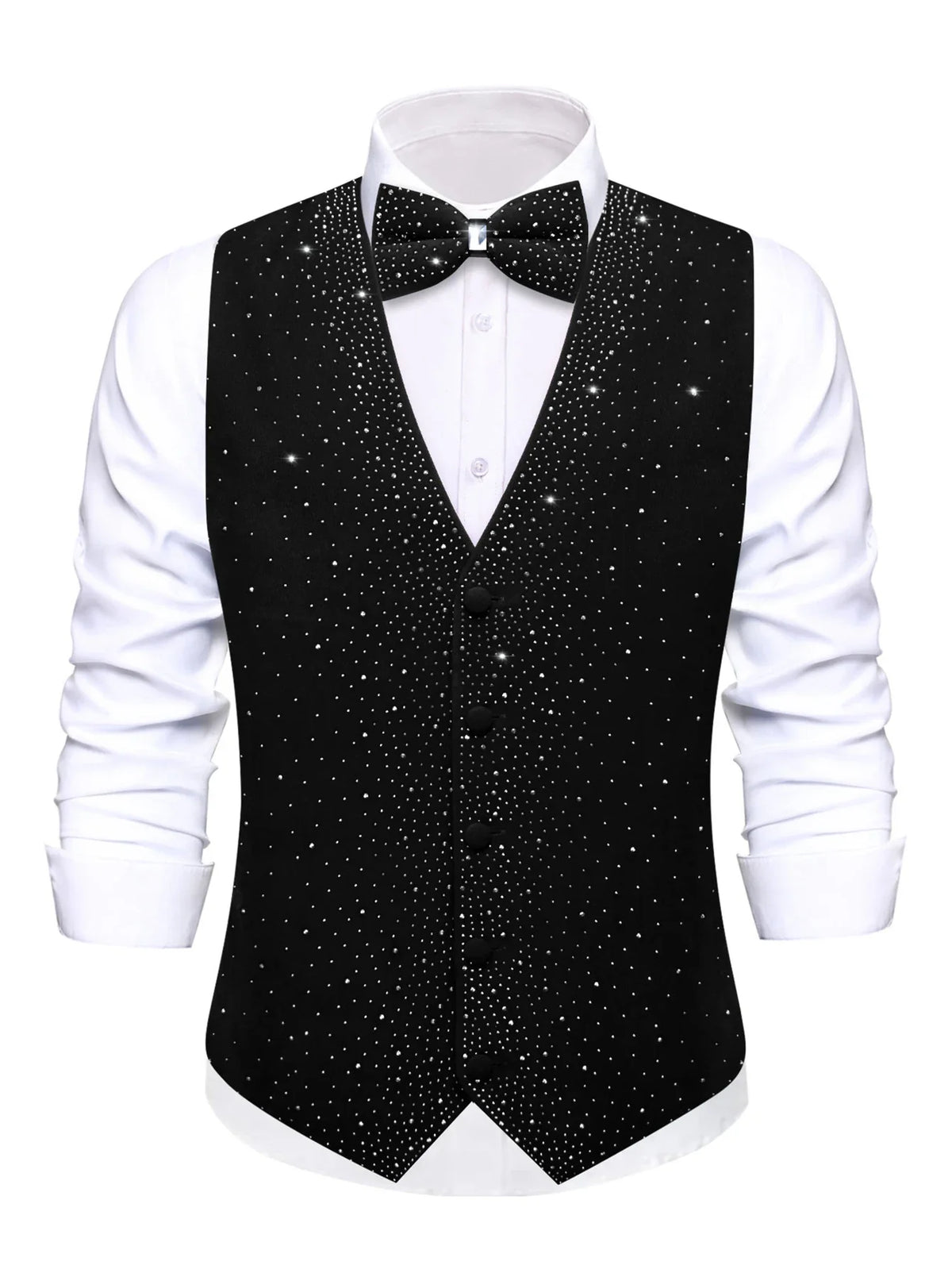 Men's Glitter Vest with Matching Bow Tie – Sparkly Sequin Style for Parties, Proms & Festive Events
