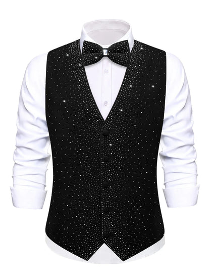 Men's Glitter Vest with Matching Bow Tie – Sparkly Sequin Style for Parties, Proms & Festive Events