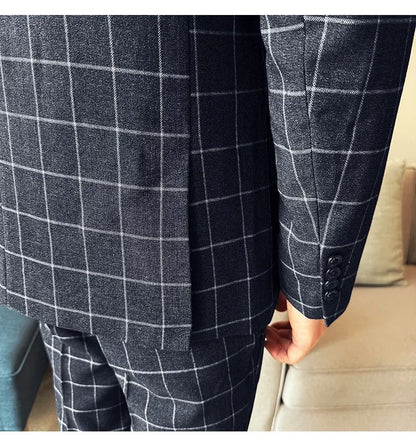 Men's 3-Piece Slim Fit Plaid Suit – Jacket, Vest & Pants for Weddings, Office & Formal Occasions
