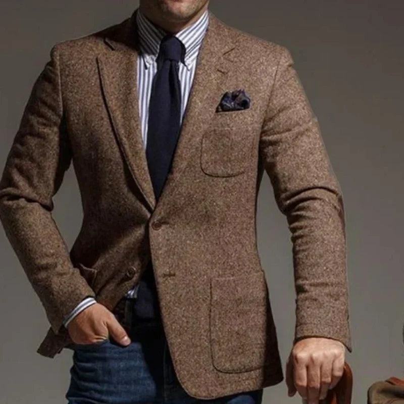 Men's Wool Blend Slim Fit Blazer Single-Breasted Lapel Jacket for Business and Formal Occasions