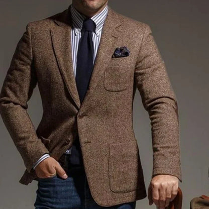 Men's Wool Blend Slim Fit Blazer Single-Breasted Lapel Jacket for Business and Formal Occasions