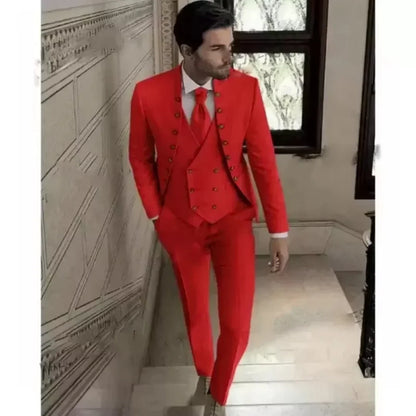 Men's 3 Piece Formal Suit Wedding Groom Tuxedo Khaki Slim Fit Blazer Jacket Pants Vest Set Male Traditional Wedding Attire