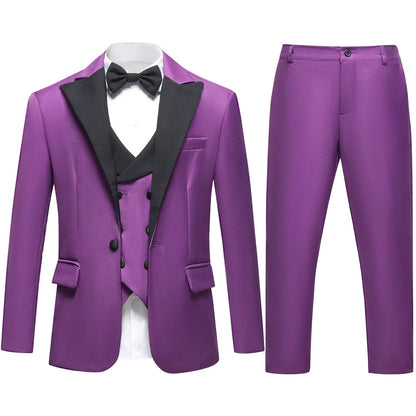 Boys 4-Piece Formal Suit Set for Kids Ages 3–14 | Solid Color Tuxedo with Blazer, Vest, Pants & Bow-Tie for Weddings & Special Occasions