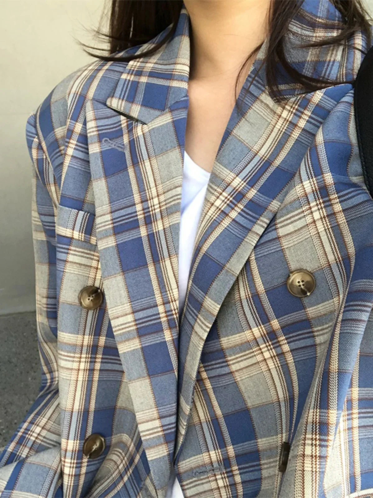 Spring Autumn 2024 British Style Women's Long Sleeve Loose Casual Plaid Jacket Elegant Outerwear Top Trendy Commute Wind