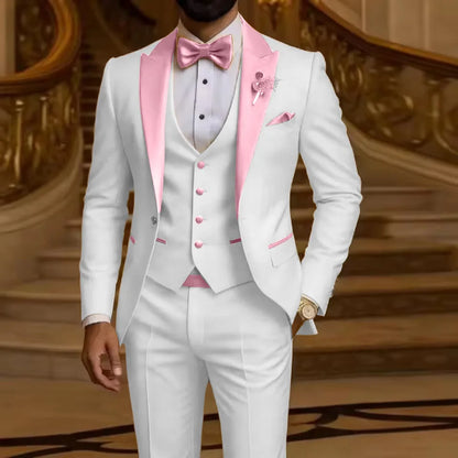 Costume 3 pièces pour homme Coupe ajustée Revers cranté Smoking de marié Garçon d'honneur Mariage Blazer Gilet Pantalon Ensemble Tenues pour hommes