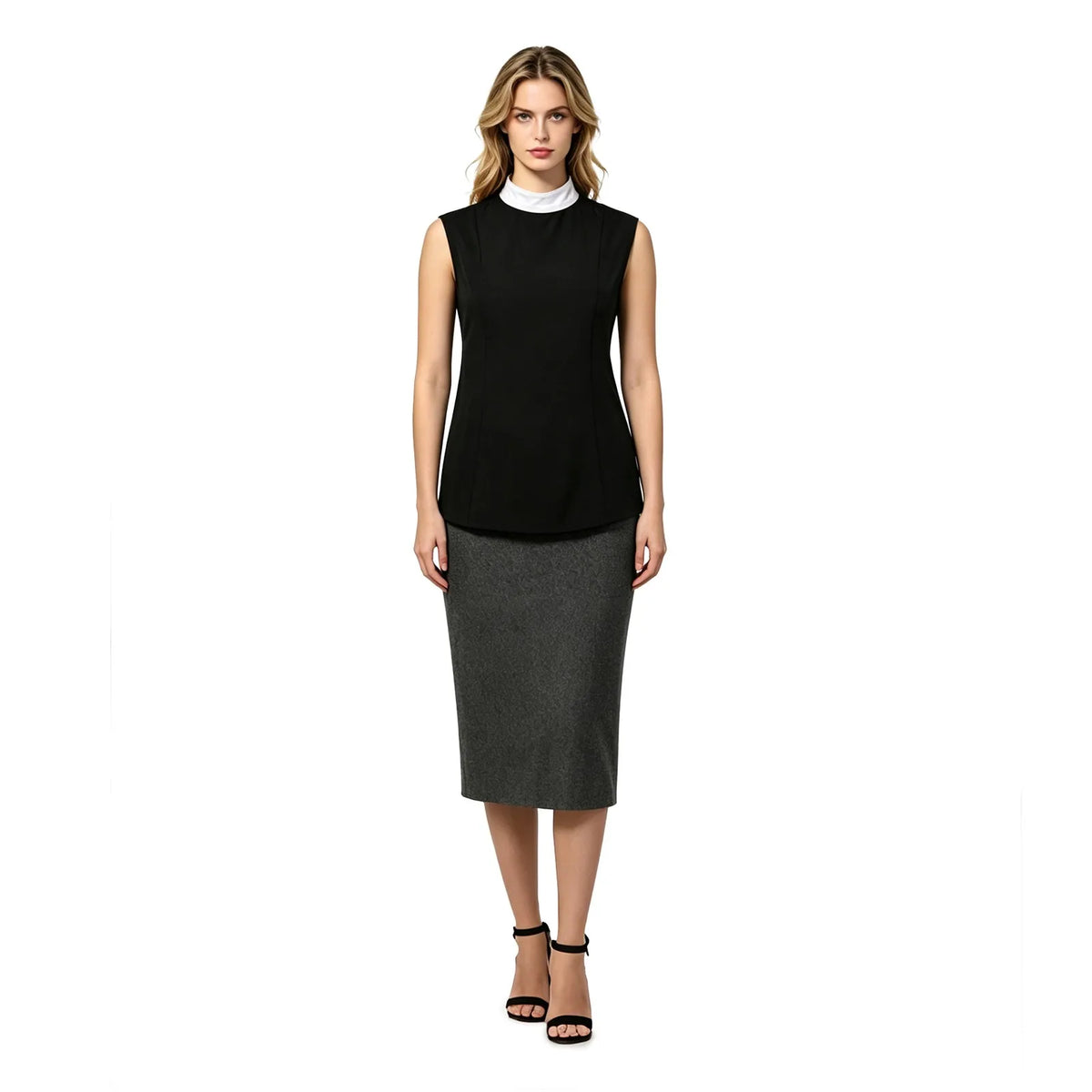 Women Clergy Sleeveless Vest Top with White Collar