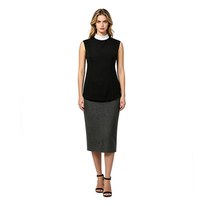 Women Clergy Sleeveless Vest Top with White Collar