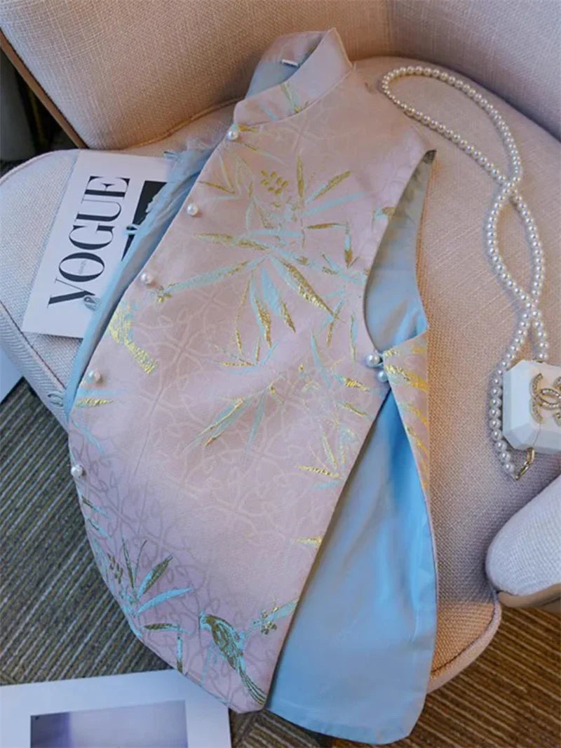 Spring Summer Women Chinese Style Sleeveless Jacket Retro Lady Large Size 5XL Vest Top Femme Fashion Jacquard Waistcoat Coat