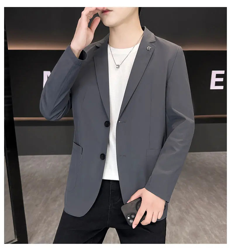 Men's Summer Thin Casual Blazer Solid Color Sun Protection Single Suit Jacket Lightweight Breathable Outerwear