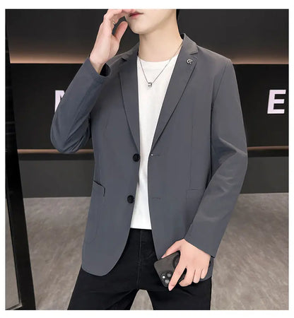 Men's Summer Thin Casual Blazer Solid Color Sun Protection Single Suit Jacket Lightweight Breathable Outerwear