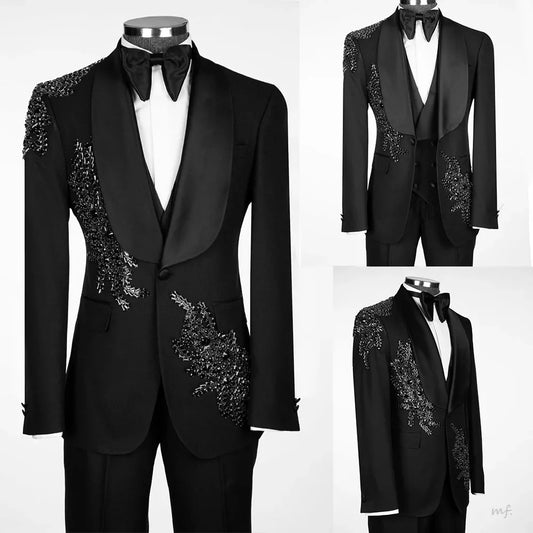 Leisure Men's Suit 2 Pieces Blazer Pants Bow Collar Single Breasted Buckle Wedding Work Wear Business Formal Costume Size Color