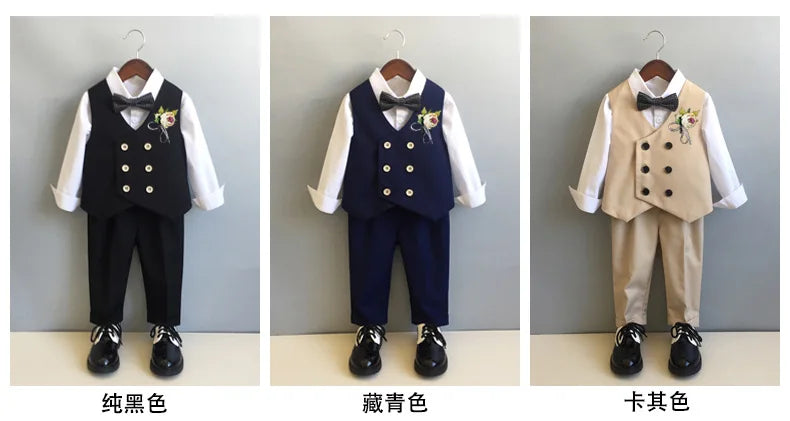 Children Formal Tuxedo Suit Flower Boys Wedding Dress Kids 1 Year Birhtday Photograph Suit Children Performance Party Costume
