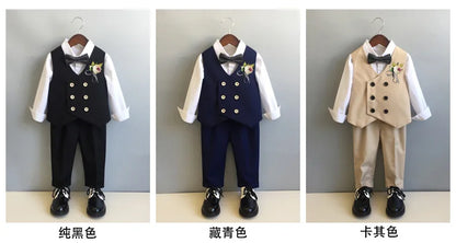 Children Formal Tuxedo Suit Flower Boys Wedding Dress Kids 1 Year Birhtday Photograph Suit Children Performance Party Costume